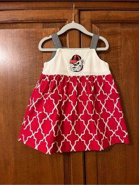 Girls Red Geometric Bulldog Appliqué Sundress